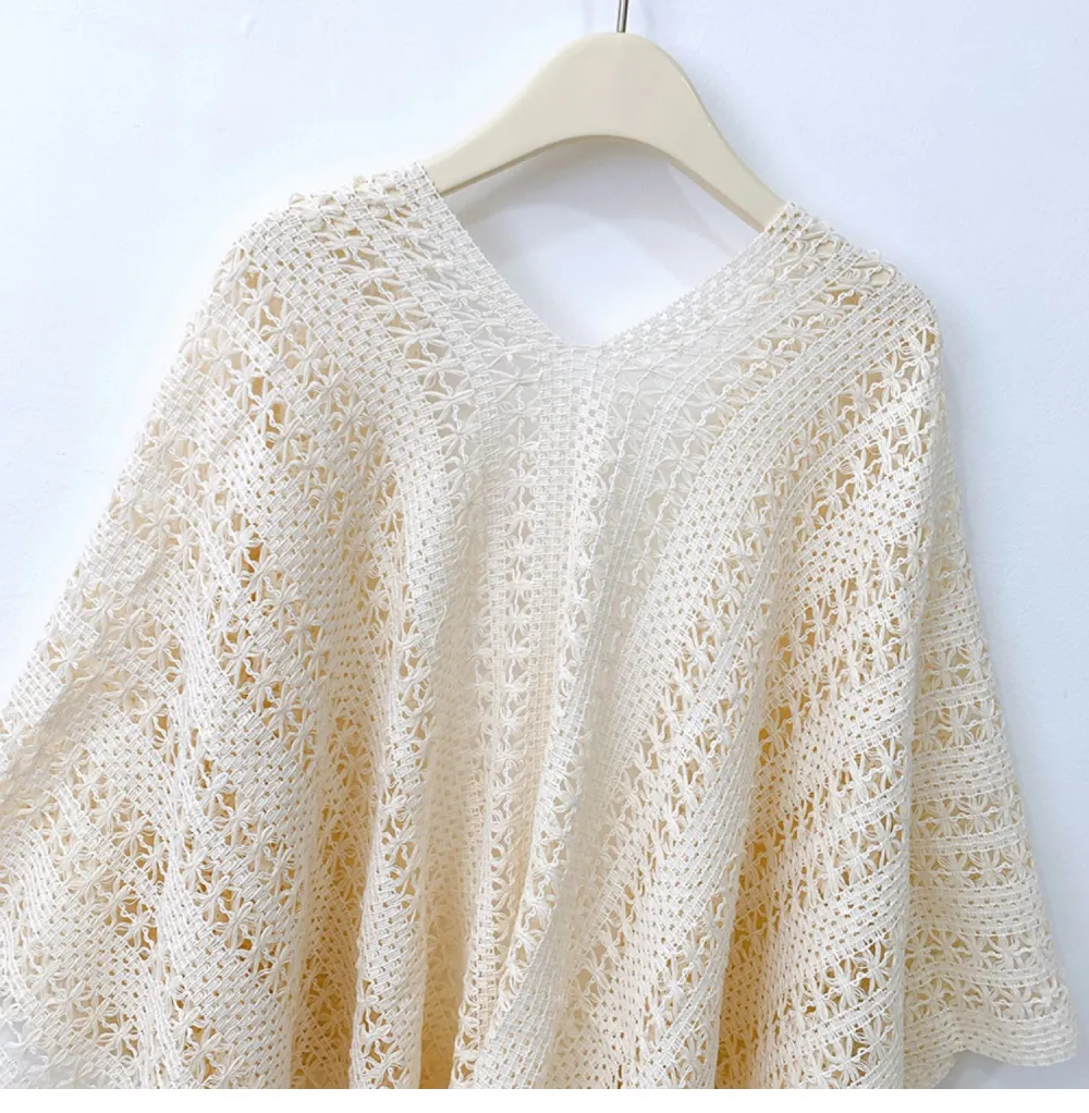 Retro Ethnic Holiday Style Knitted Fringed Cardigan Thin Spring And Autumn Shawl