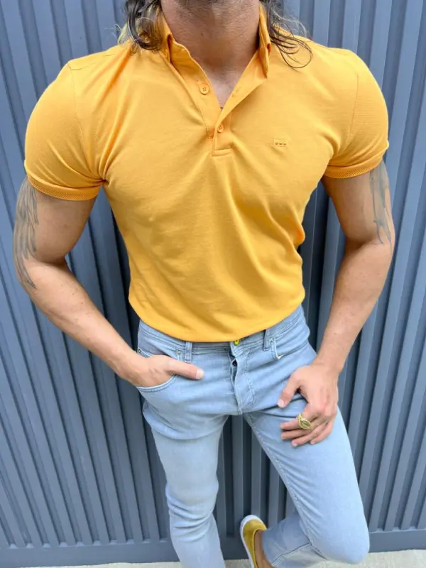 Polo Neck Slim Fit Knitwear T-shirt - Yellow