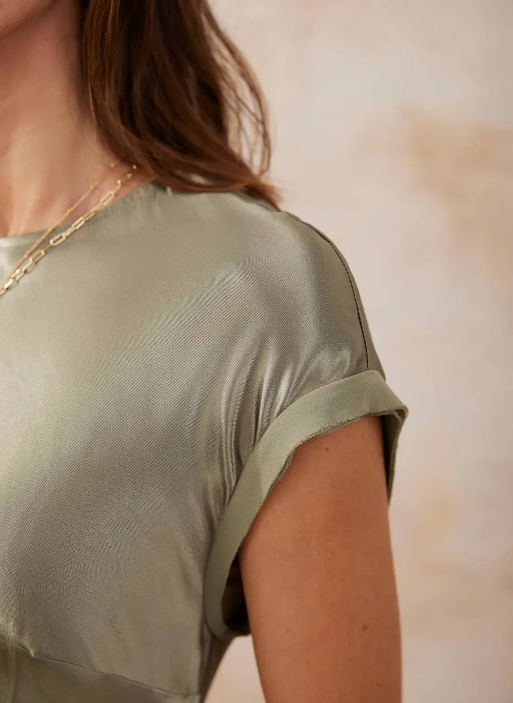 Casual Style Crew Neck Satin Midi Dress
