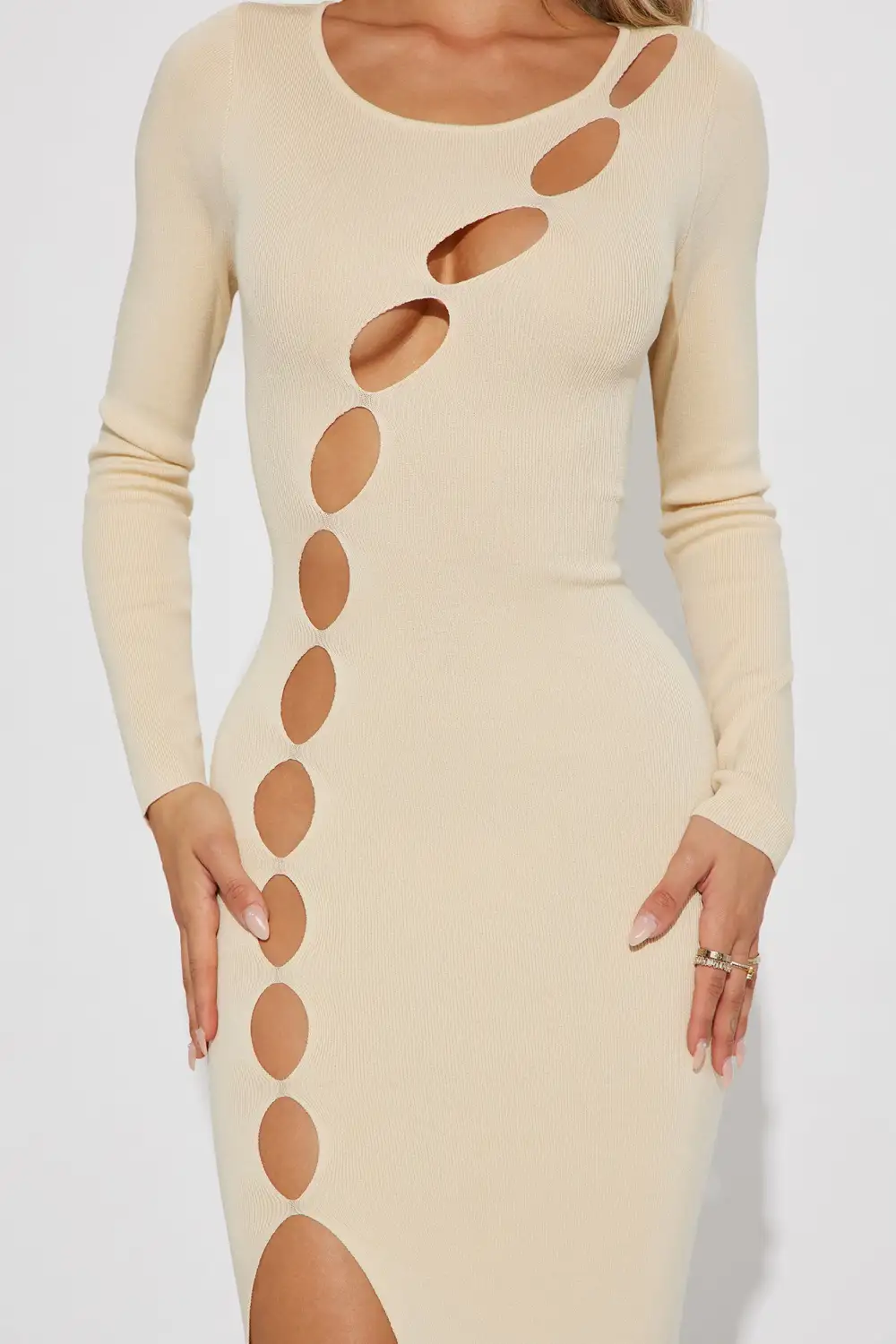 Eve Cutout Knit Midi Dress - Cream