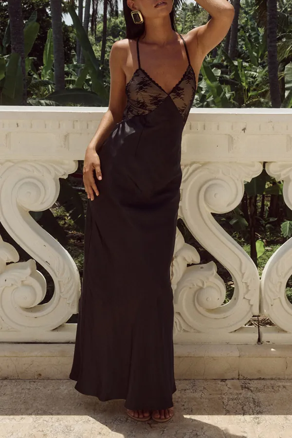 Sexy Lace Panel Maxi Dress
