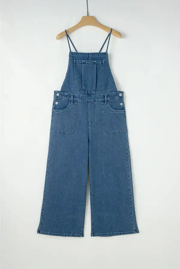Adjustable Tie Straps Cropped Wide Leg Denim Overalls