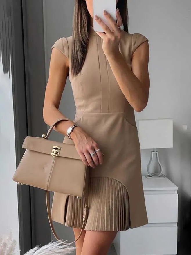 Cap Sleeve Pleated Elegant Mini Dress