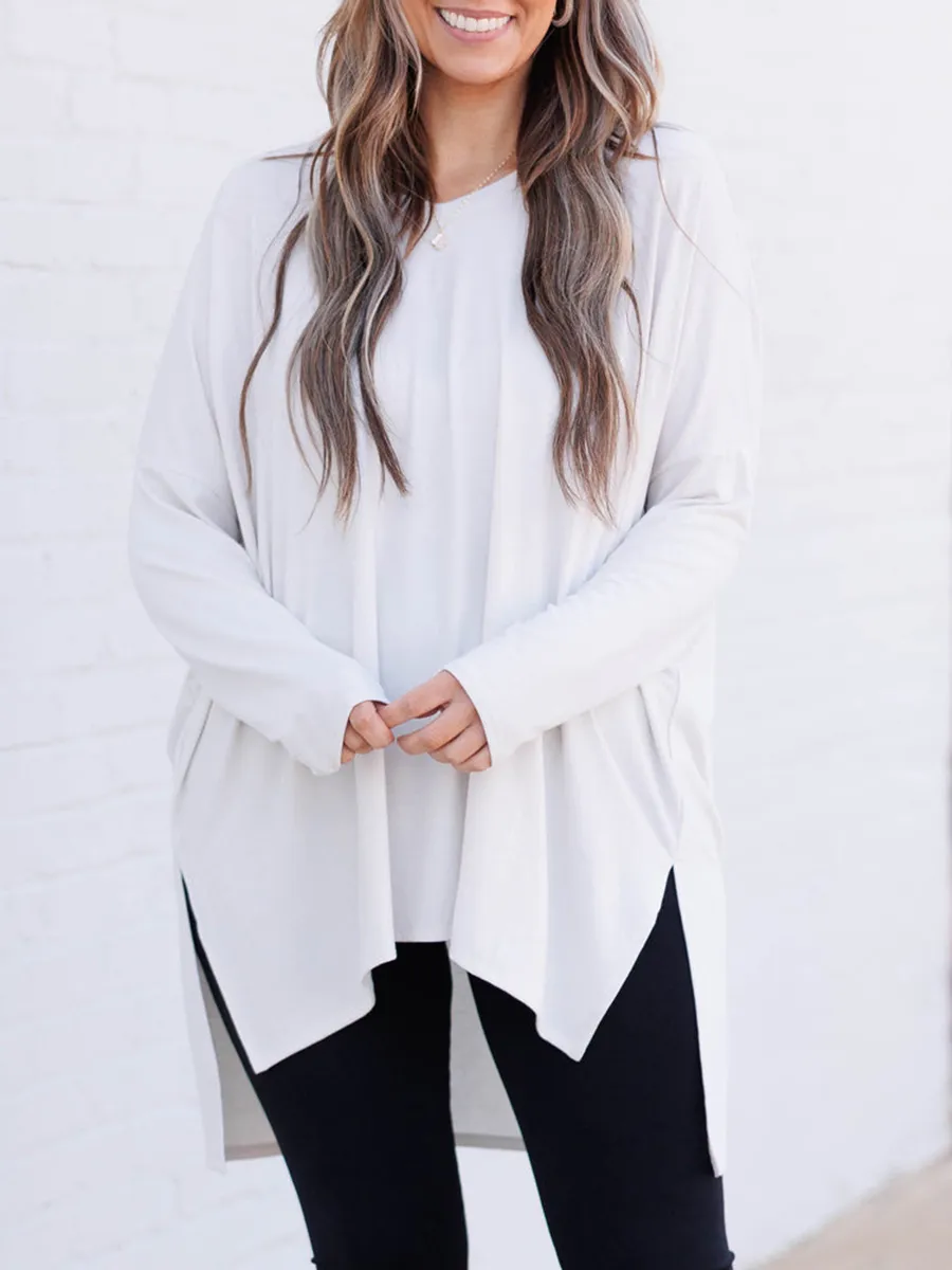 V-Neck Front Short Back Long Slit T-Shirt