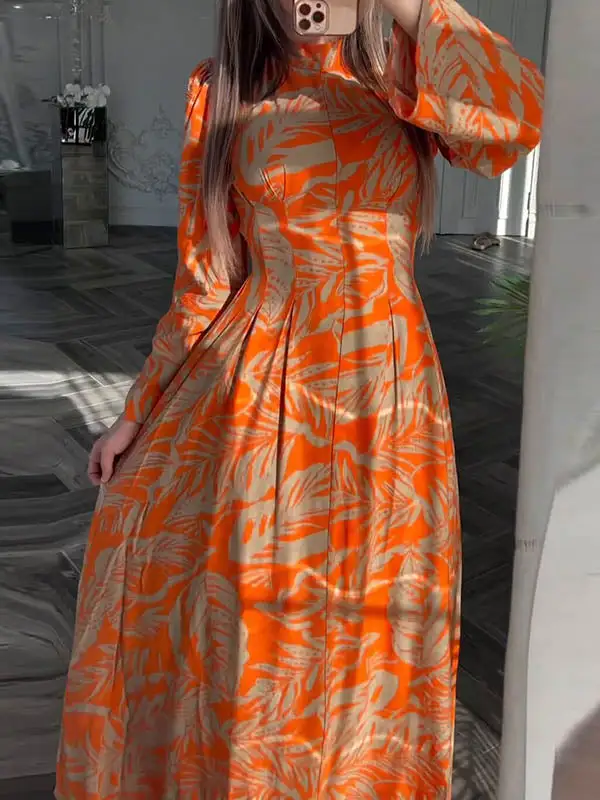 Mock Pleated Neck Maxi Dress
