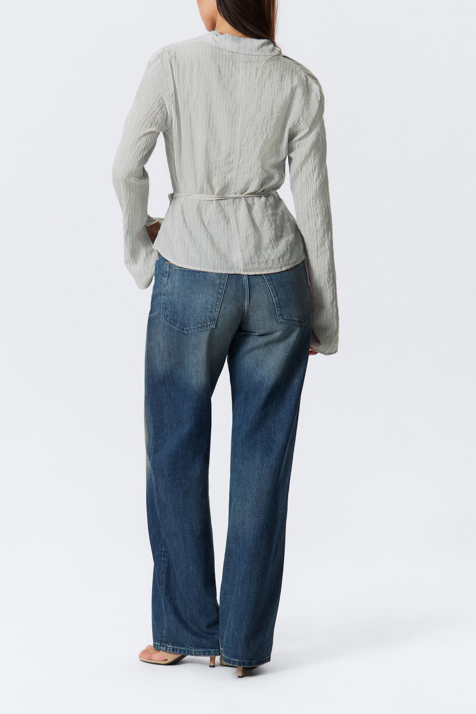 Textured Tied Long Sleeve Blouse