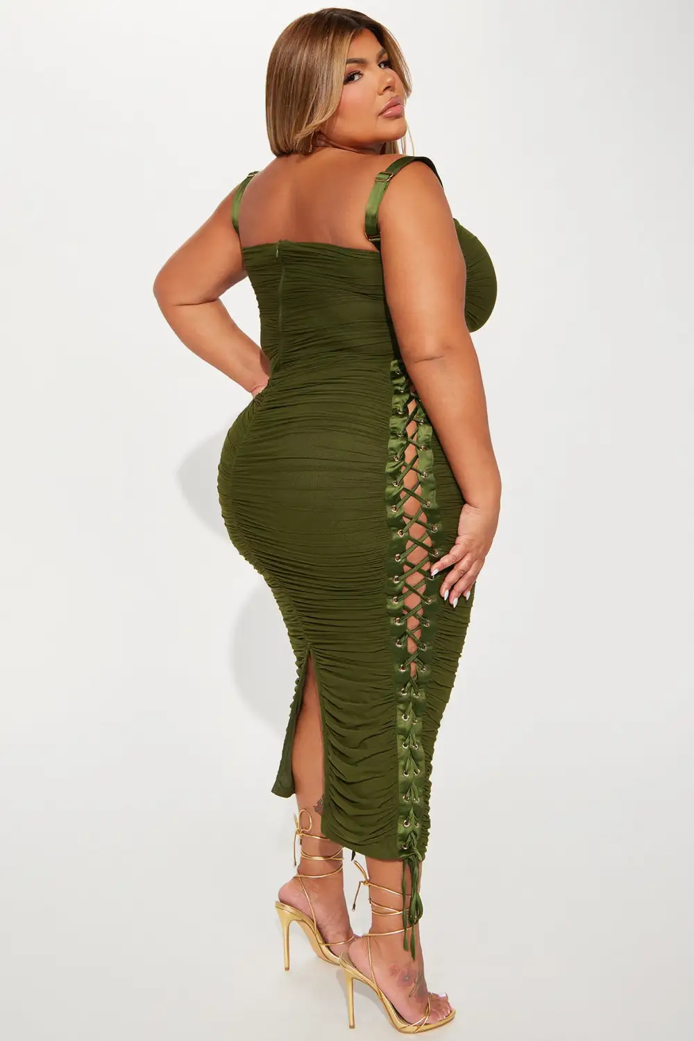Laces Tied Maxi Dress - Olive