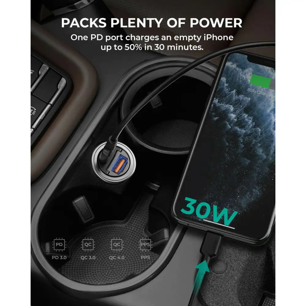 AUKEY CC-A3 Dual-Port(USB-C/USB-A) Car Charger - 30W