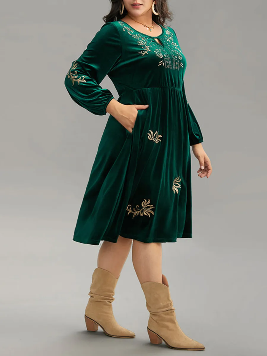 Elegant Senior Velvet Embroidered Dress