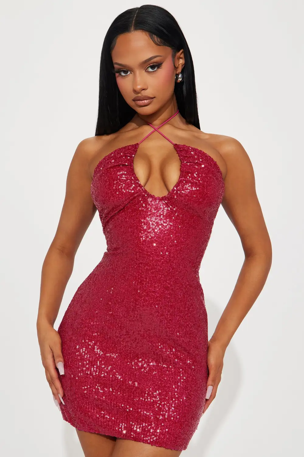 Audrey Sequin Mini Dress - Hot Pink