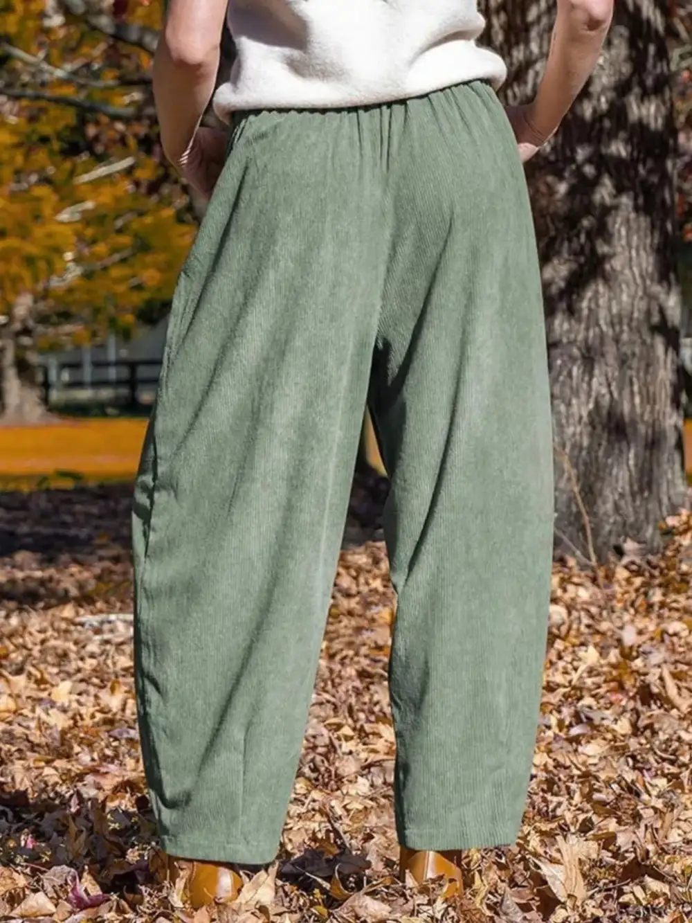 Corduroy Wide Leg Pants With Pocket