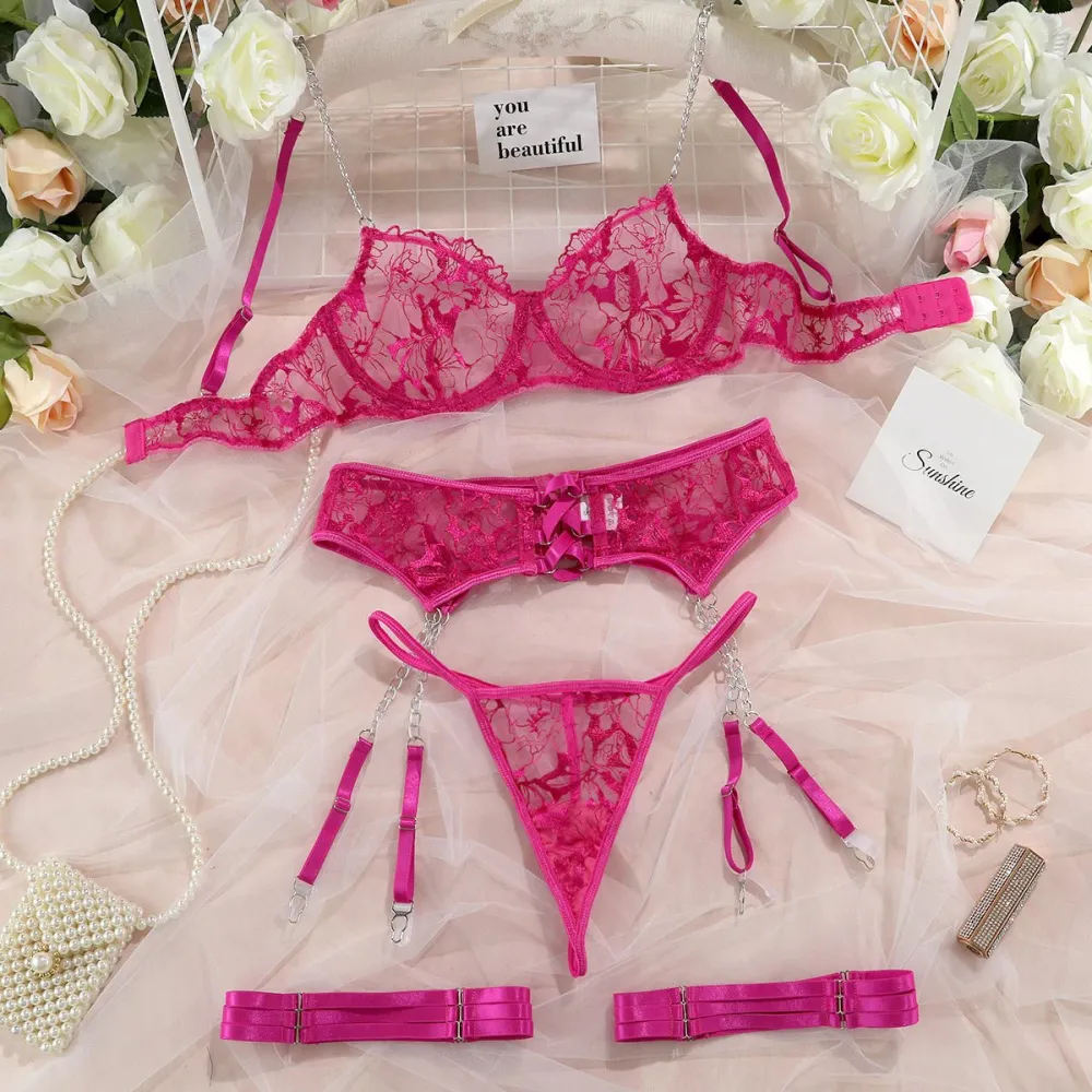 Refined Sheer Garter Lingerie Set