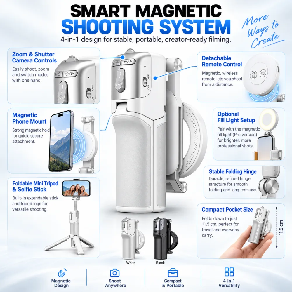 📸 Zoomable Magnetic Palm Grip | Selfie Stick & Tripod
