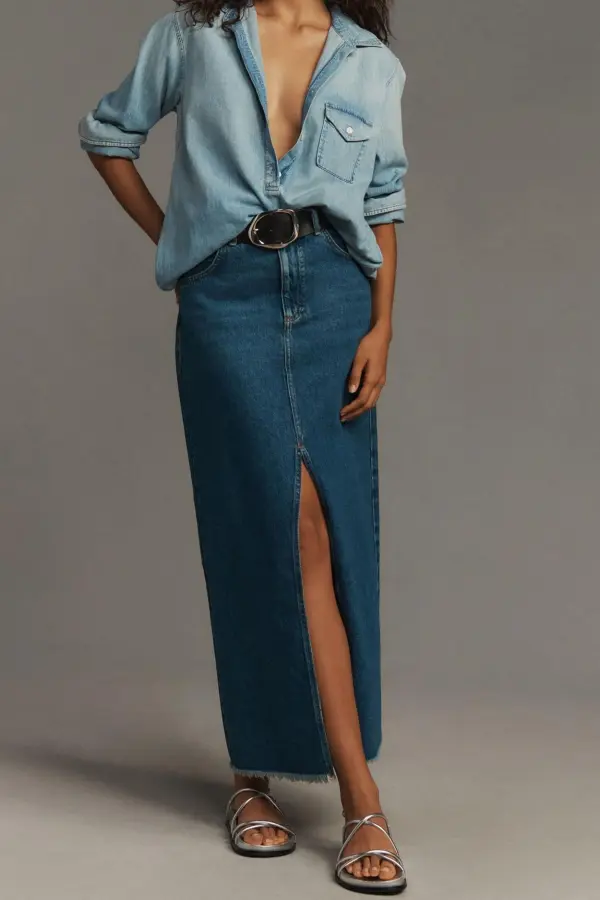 Front-Slit Denim Skirt