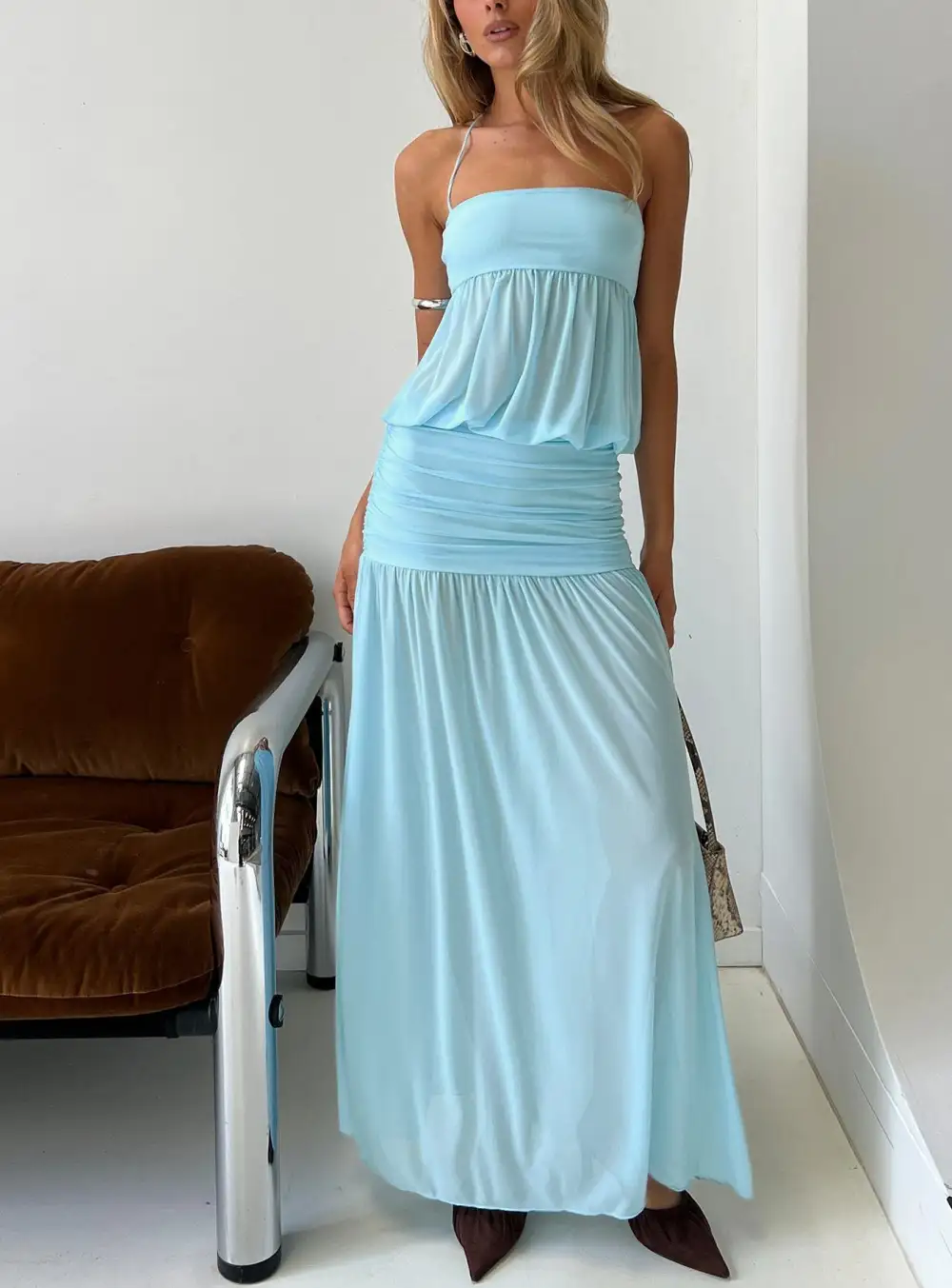 Lace Detail Halter Maxi Dress