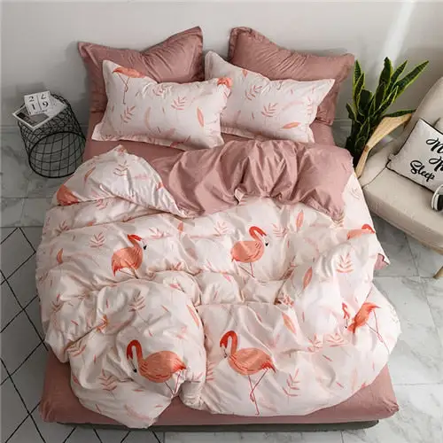 (Store Closing Sale) Flower Duvet Cover Bedding Set Peach Daisy Pastoral style Flat Bed Sheet