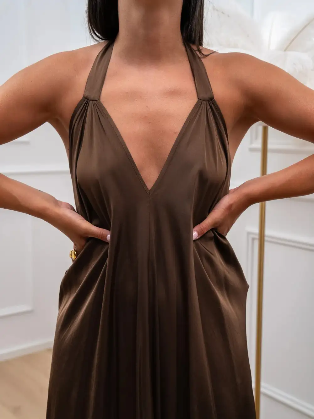 Tailored Maxi V Neck Dress