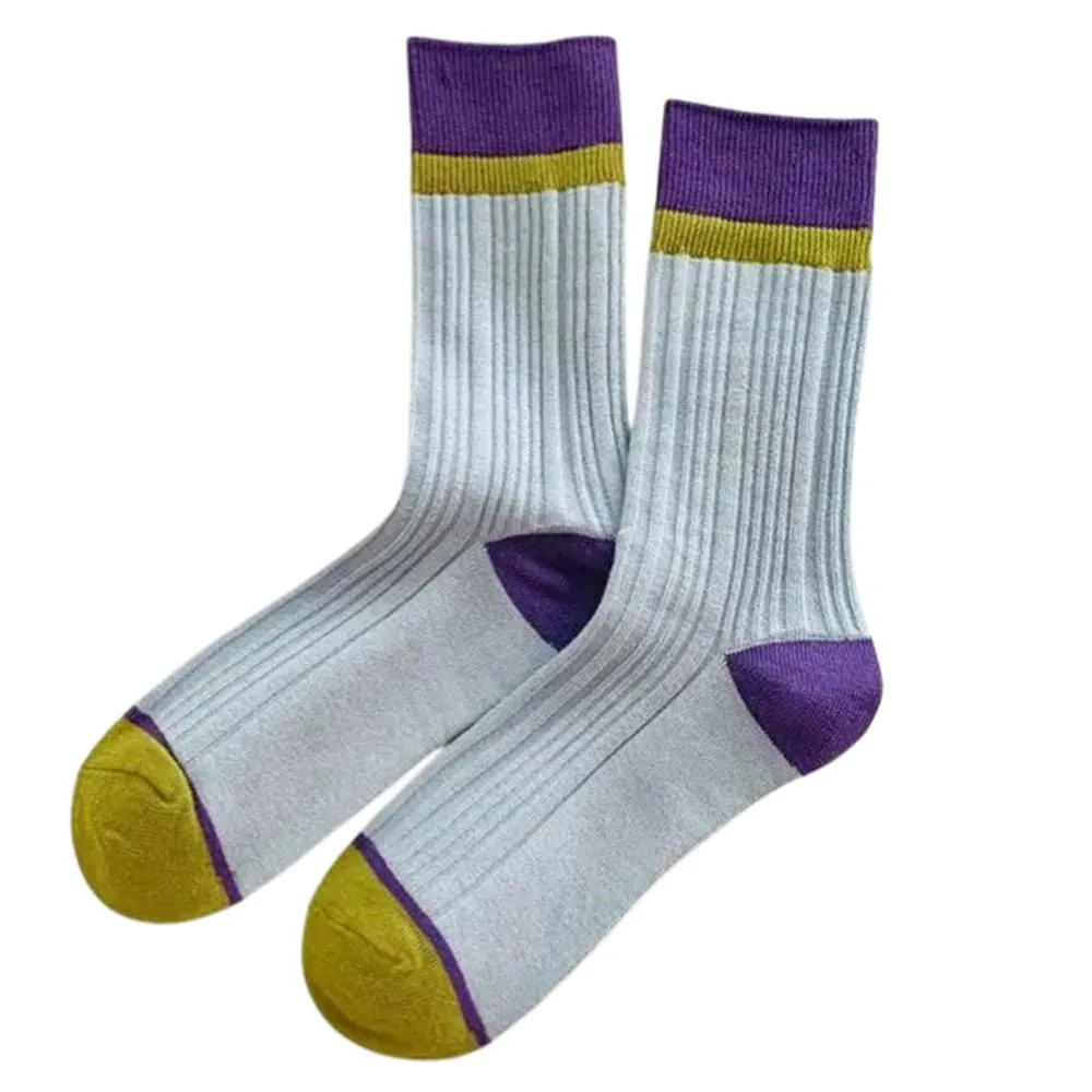 Contrast Block Ribbed Socks