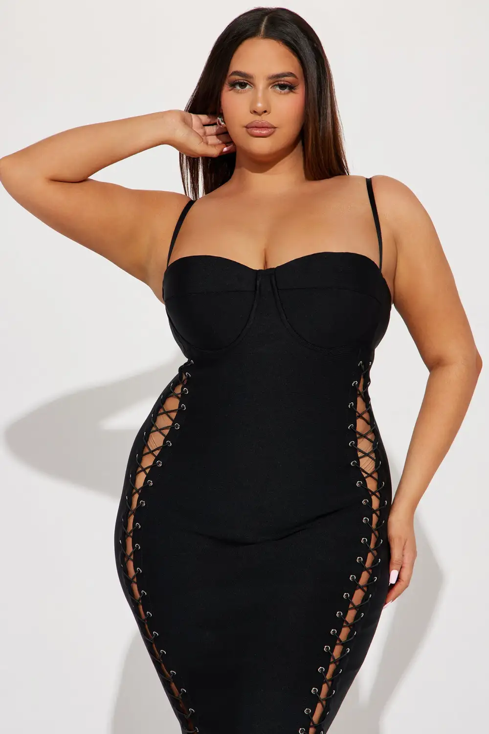 Lace Up Bandage Midi Dress - Black