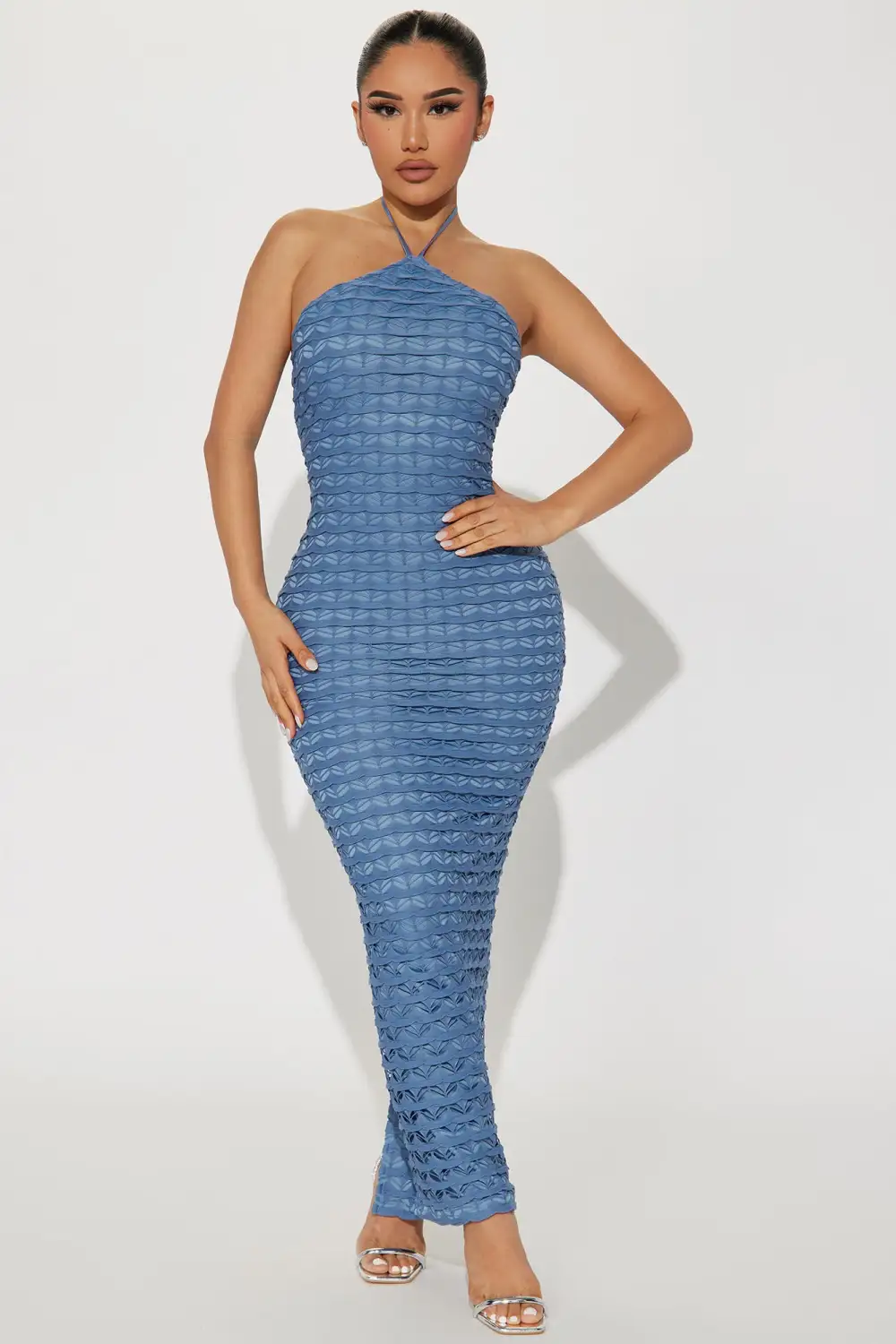 Leila Fishnet Maxi Dress - Denim