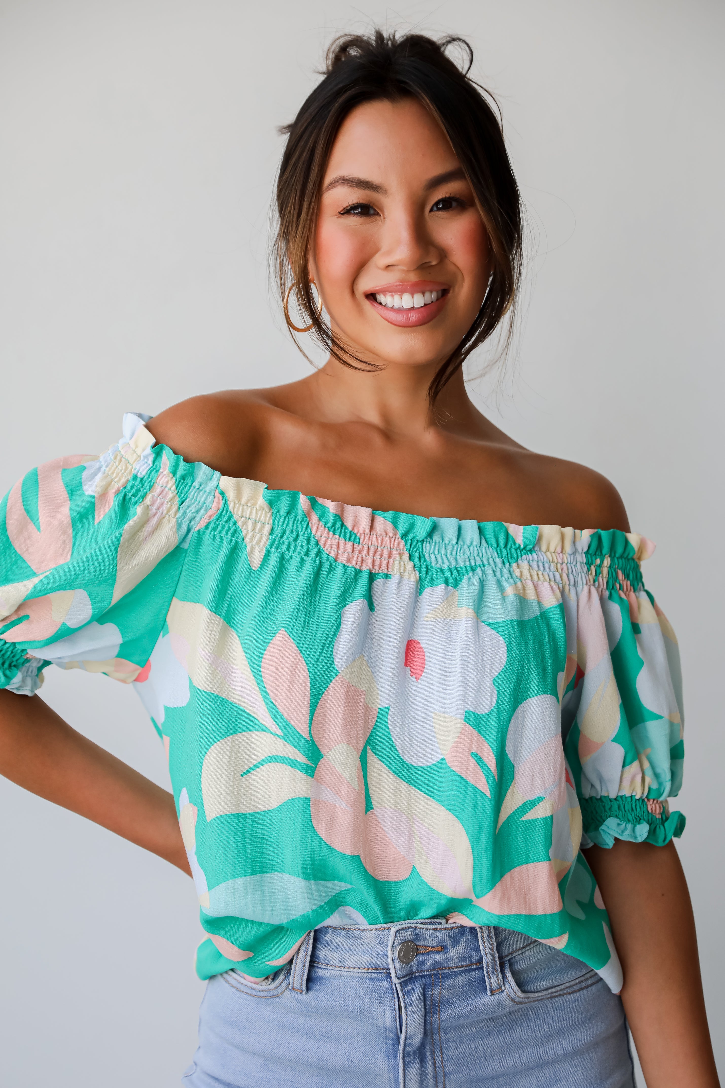 Sunshine Seeking Green Floral Blouse