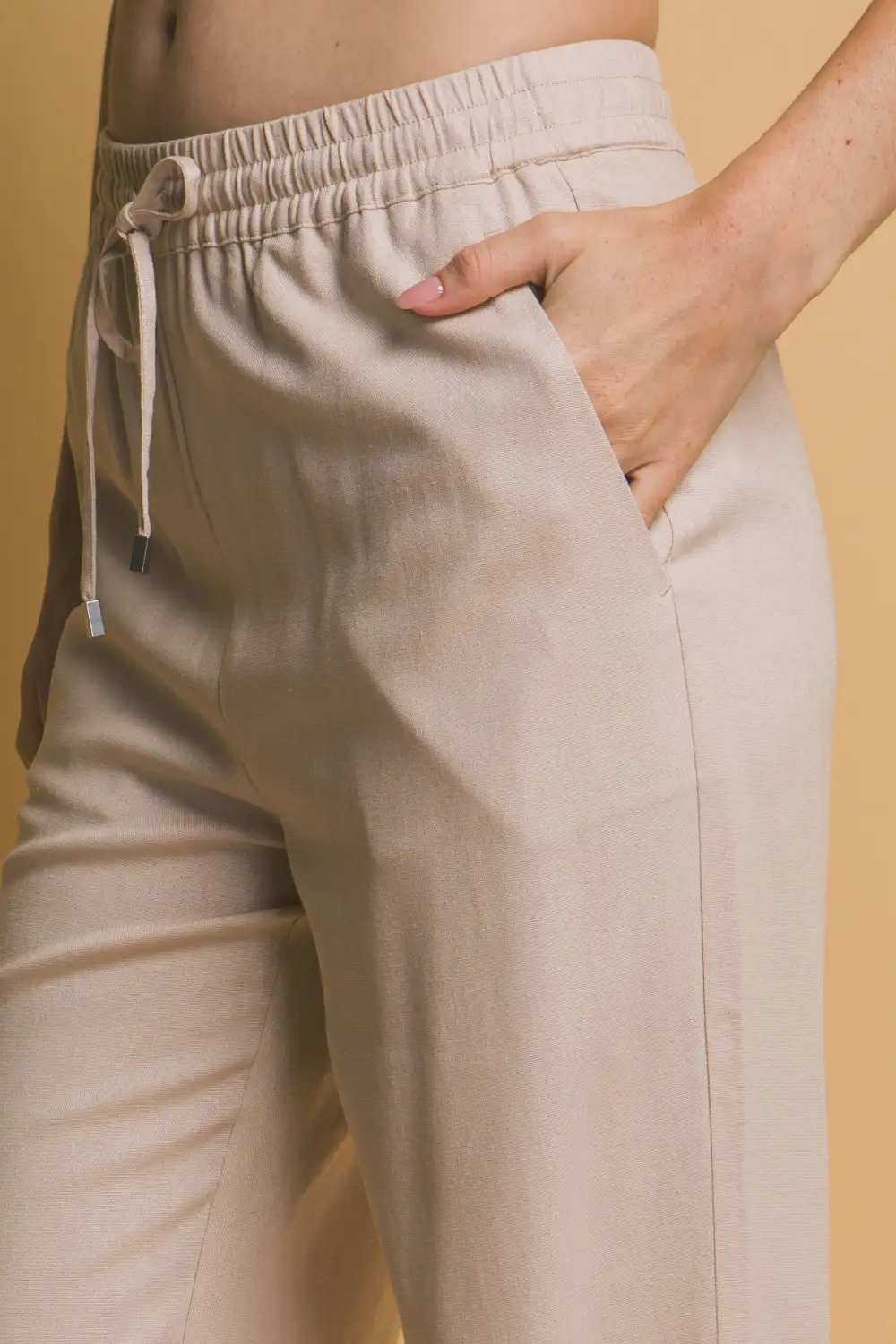 Modern Roomy Linen Blend Smocked Casual Pants