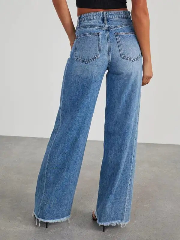 GYPSY GIRL-Wide Leg Side Seam Paneled Frayed Hem Jeans