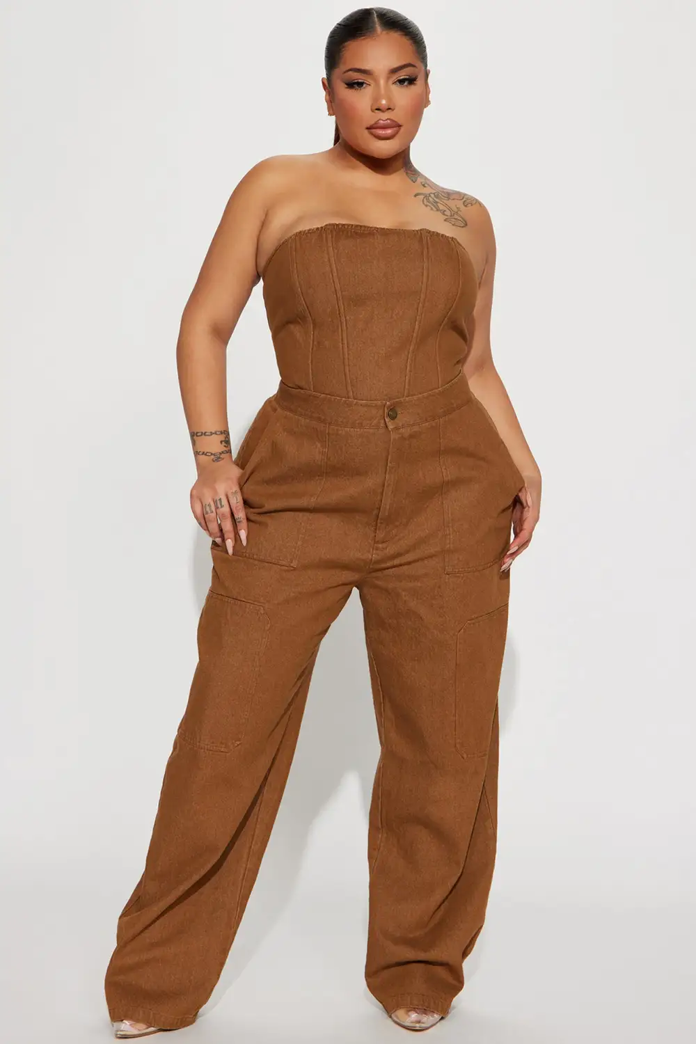 Danielle Denim Pant Set - Mocha