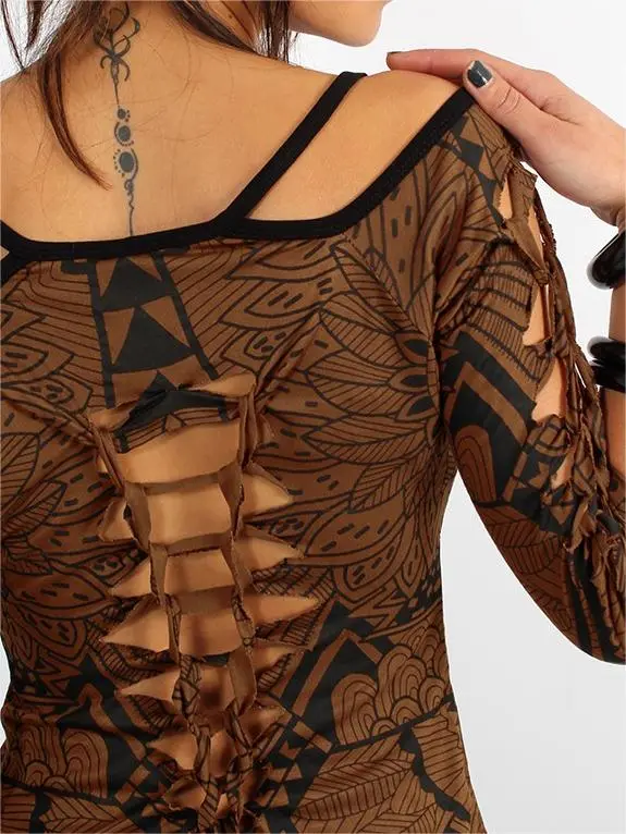 Cut Out Braided Back And 3/4 Sleeve Printed Top