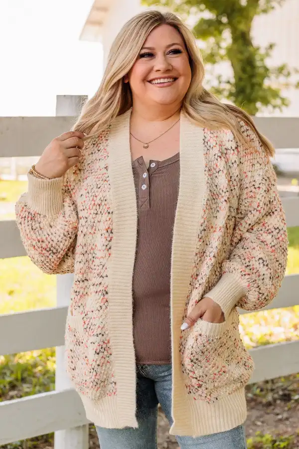 As Sweet As Pumpkin Pie Knit Cardigan- Ivory, Mocha & Orange