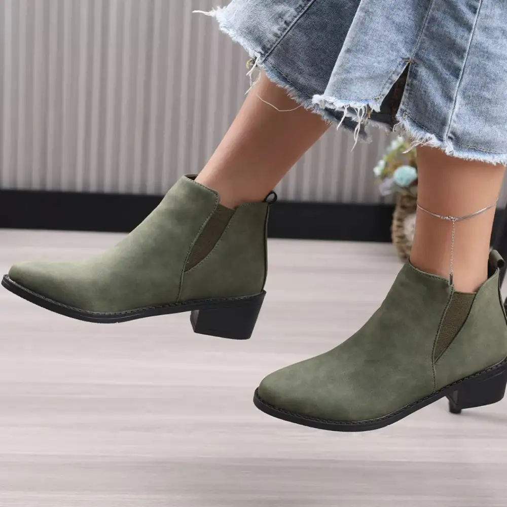 Pointed Toe Block Heel Ankle Boots