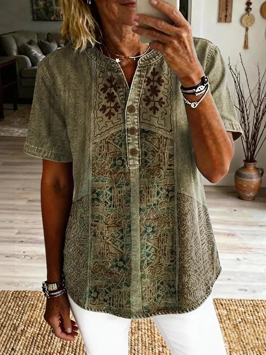 Women's Vintage Casual Floral Top