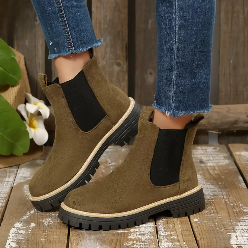 Modern Round Toe Block Heel Boots
