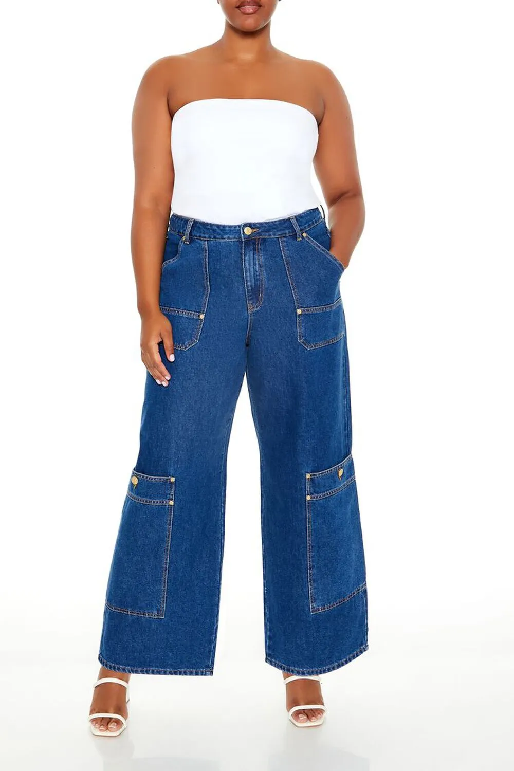 Plus Size High-Rise Cargo Jeans