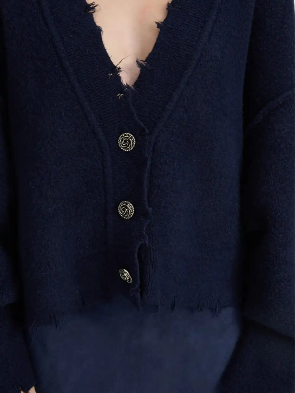 Drop Shoulder Long Sleeve Cardigan-Navy