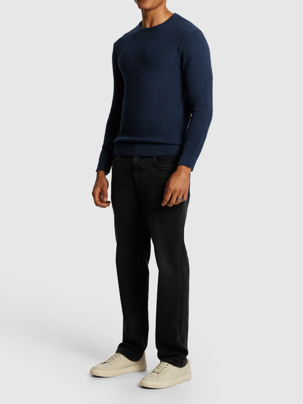 Dark Blue Smooth Knit Crew Neck Sweater