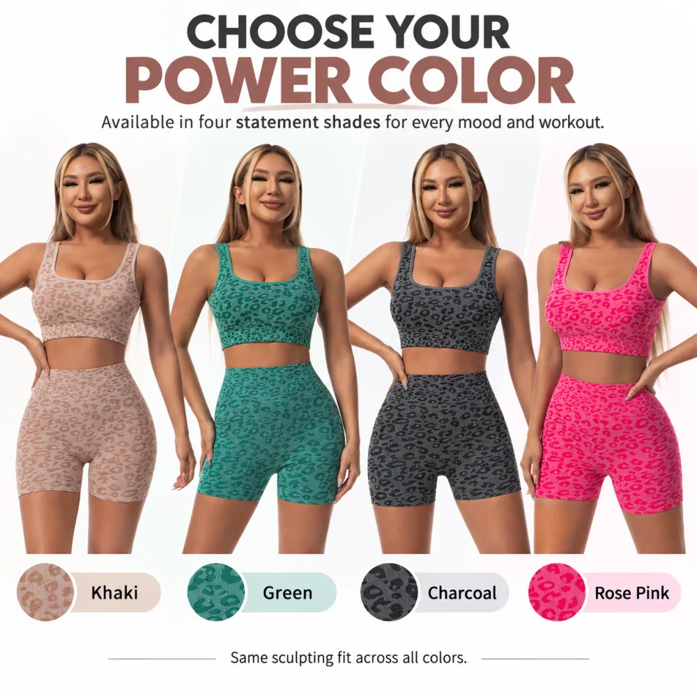 Seamless Leopard & Polka Dot, Sports Bra & Shorts Set SohoChic Sold by Coral Canton
