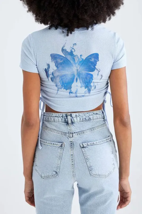 Slim Fit Short Sleeve Mystic Slogan Print Crop T-Shirt