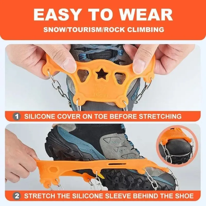 Outdoor 8-Tooth / 10-Tooth Ice Cleats Anti-Slip Shoe Covers, Sole Spike Chain Grips for Men Women, Snow Ice Traction Crampons