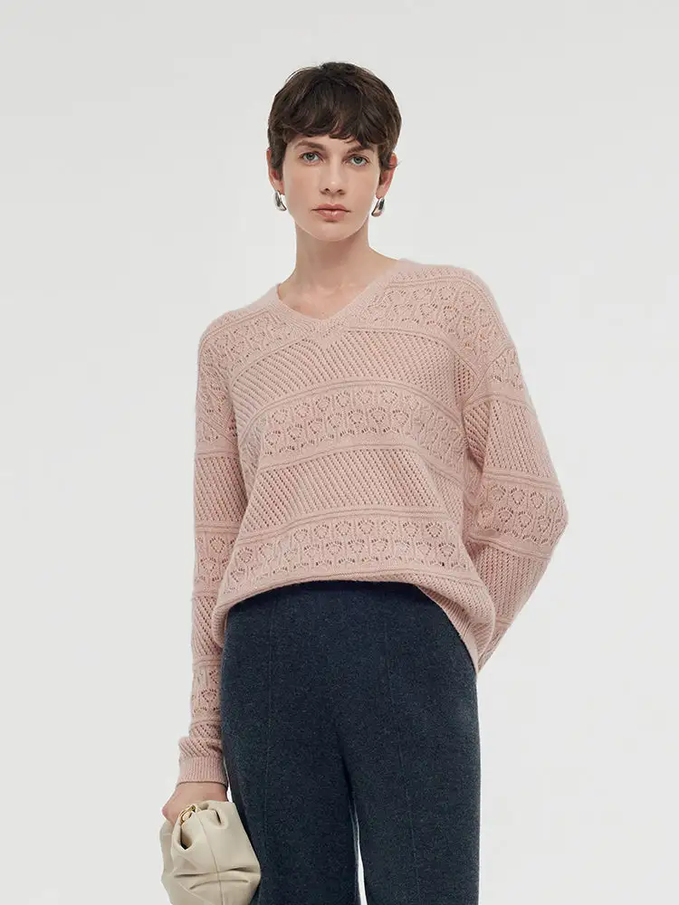 Cashmere Blend Openwork Women Sweater