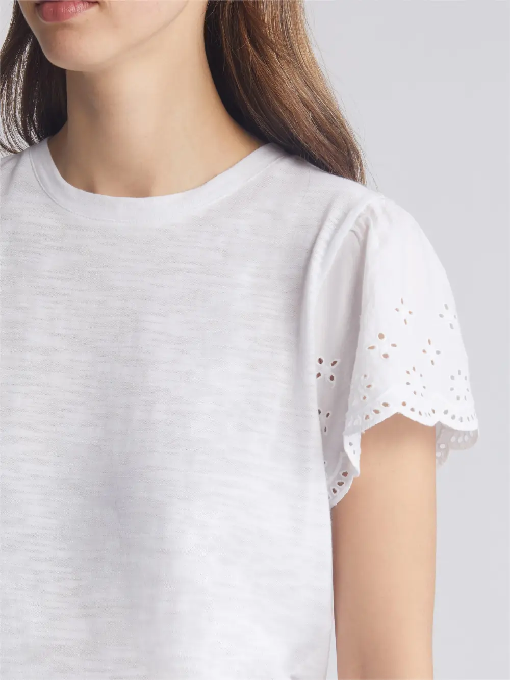 Mixed Media Eyelet Sleeve Top