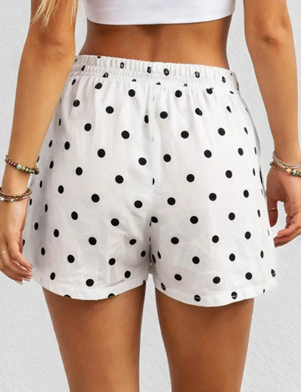Polka Dot Drawstring Wide Leg Shorts