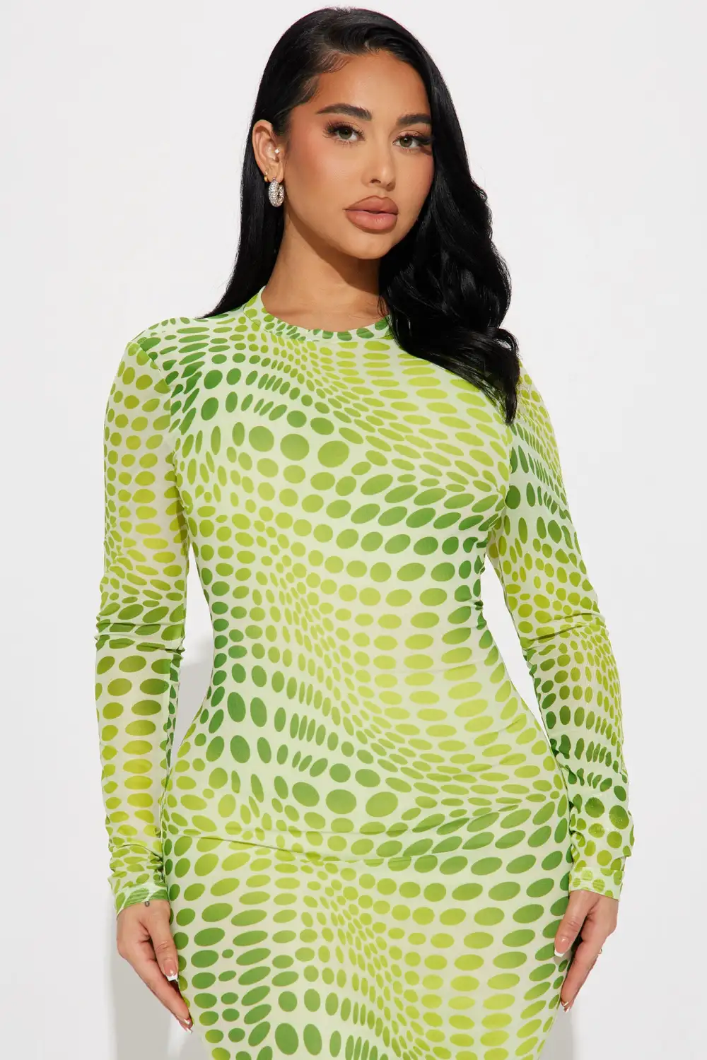 Paola Polka Dot Mesh Midi Dress - Lime