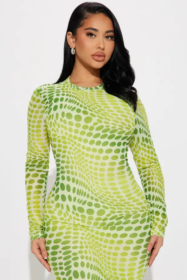 Paola Polka Dot Mesh Midi Dress - Lime
