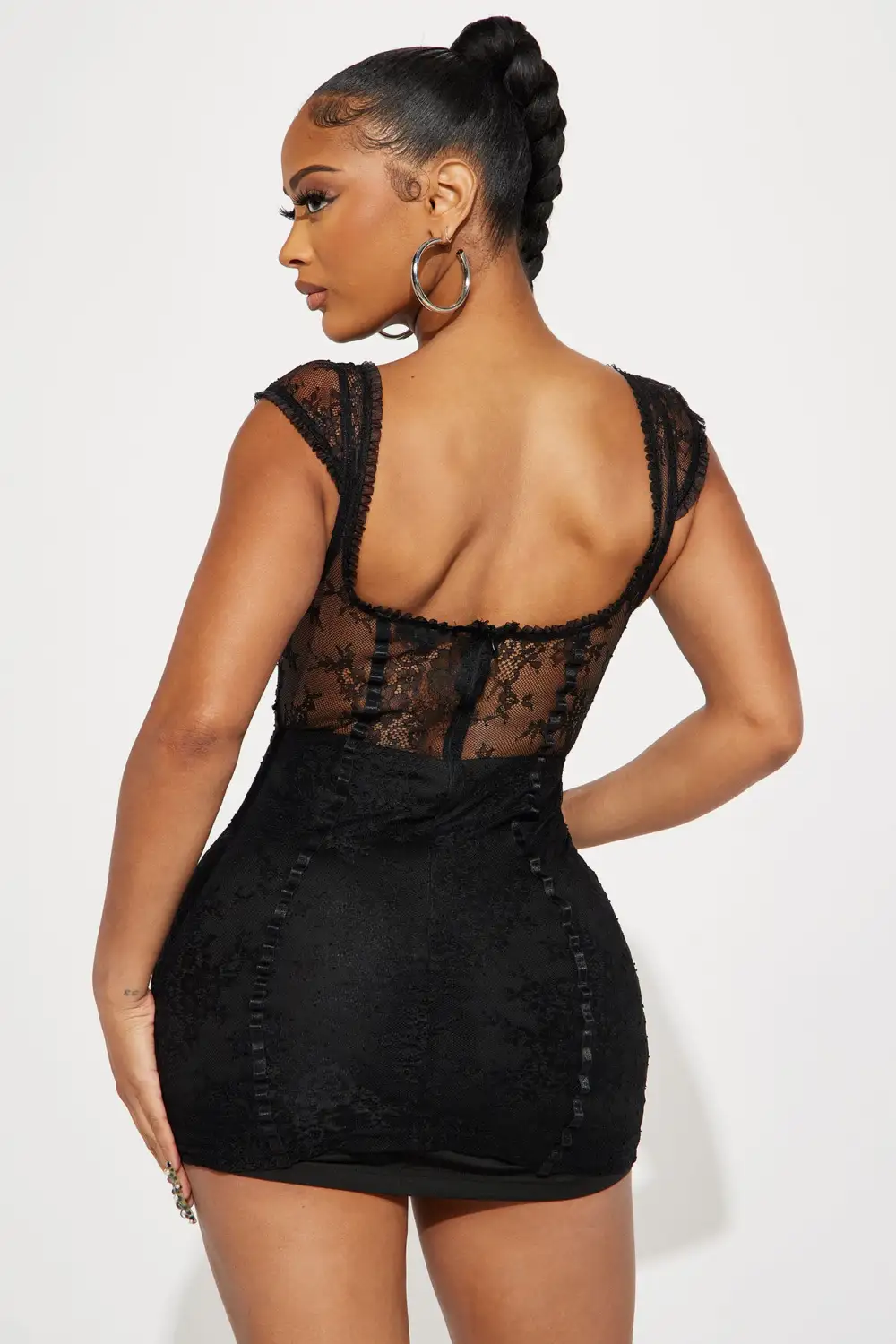 Lace Me Up Mini Dress - Black