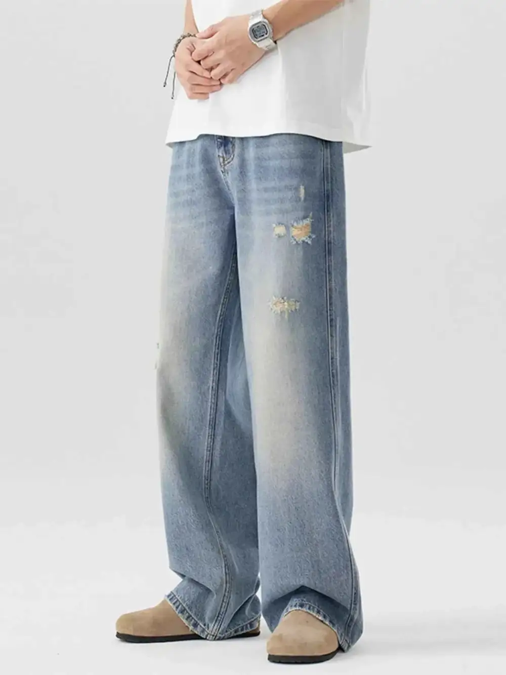 Casual Distressed Wide Leg Jeans