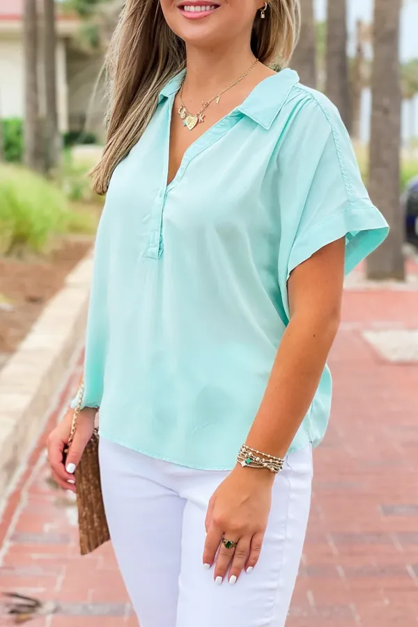 V-Neck Light Green Casual Top