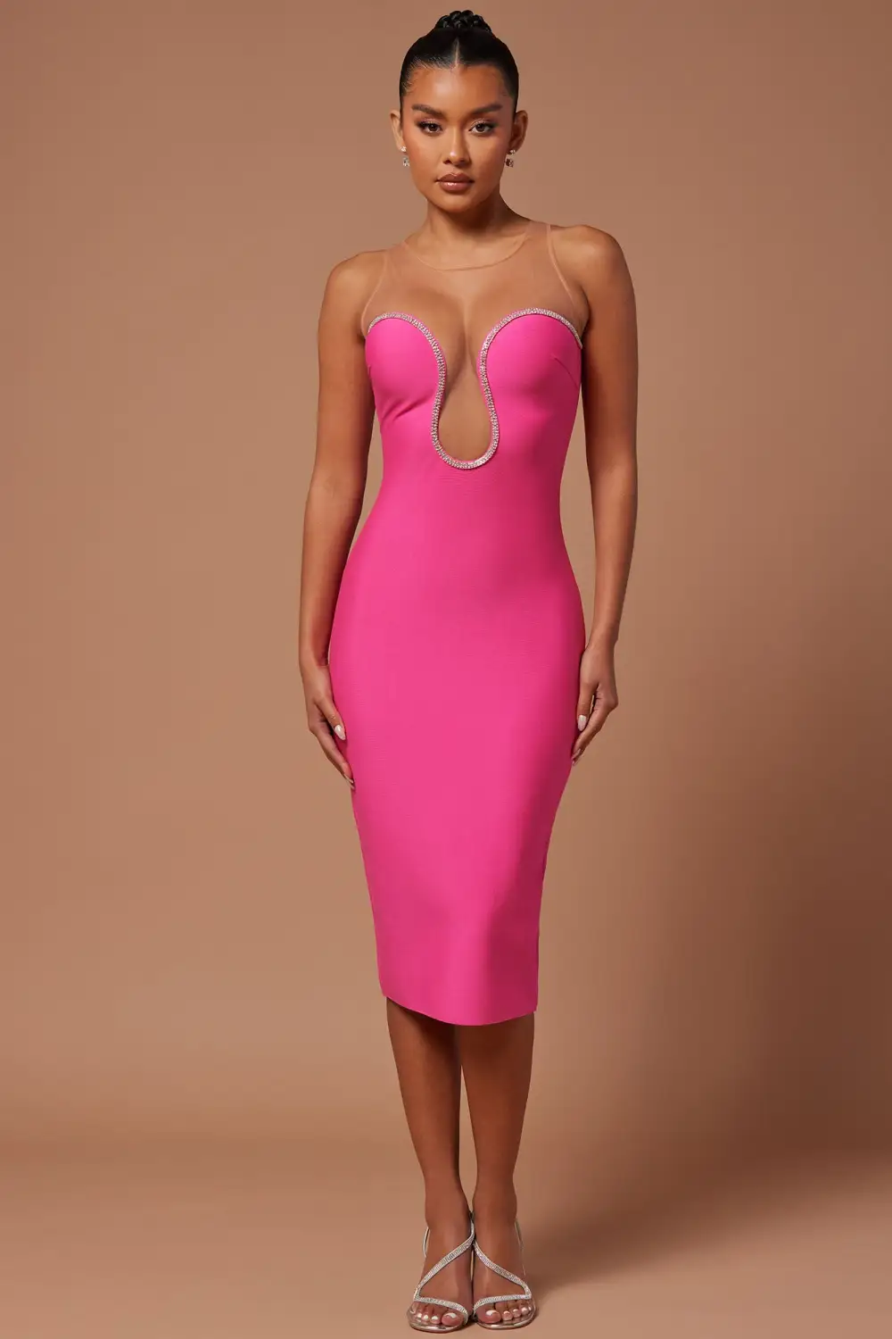 Evie Mae Bandage Midi Dress - Hot Pink