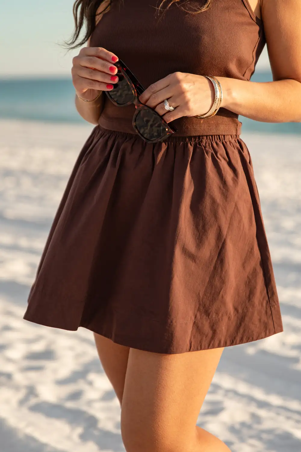 Elastic Waist Cotton Blend Flowy Skirt