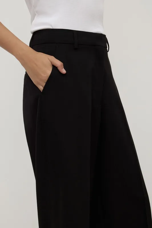 Black Tailored Wool Straight-Leg Pant